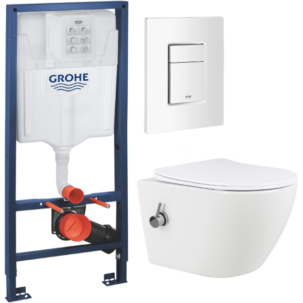 Комплект: инсталляция Grohe Rapid SL 38772SH0 с белой кнопкой и подвесным унитазом Amore di Mare Lenza Tornado Bidet P252-XT